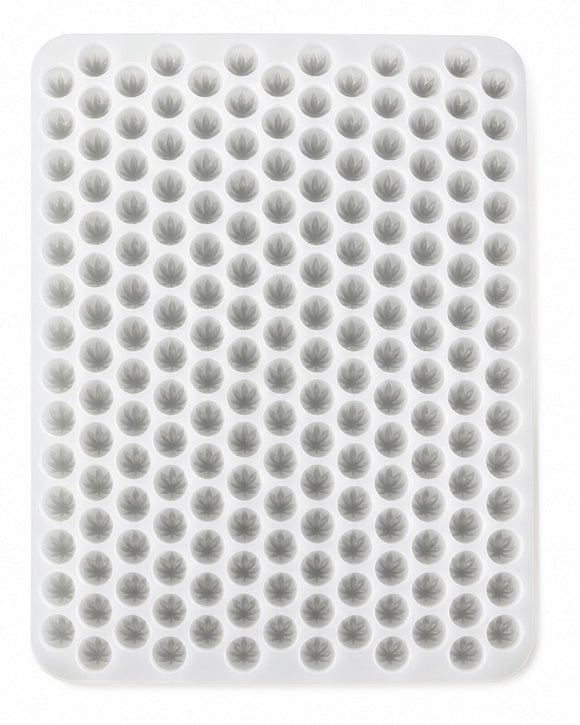 3.1mL leaf gummy mold with 185 cavities shown from above on a white background