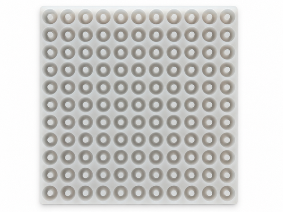 Moule à gummies anneau pêche de 3.4 mL - 108 cavites - vue de dessus horizontale, en silicone, pour la production commerciale