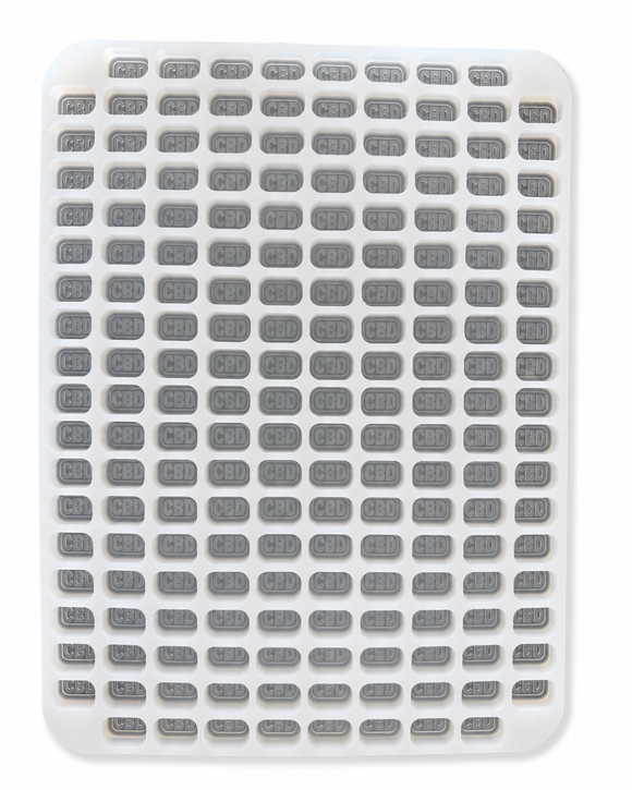 4mL brick gummy mold with 185 embossed cavities, front view