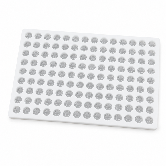 Moule à gummies smiley de 4 mL - 140 cavites - vue complete, en silicone, pour la production commerciale