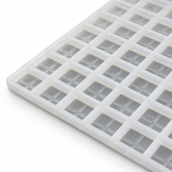 Close-up of 6mL brick gummy mold with 204 silicone cavities